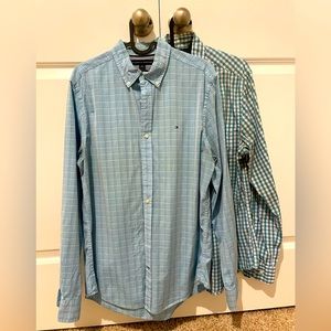 2 pairs men’s Tommy Hilfiger plaid button down blue shirt